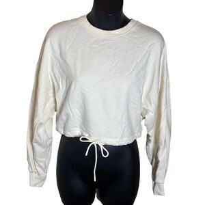 Aritzia babaton white crop pullover sweater drawstring waist small crew